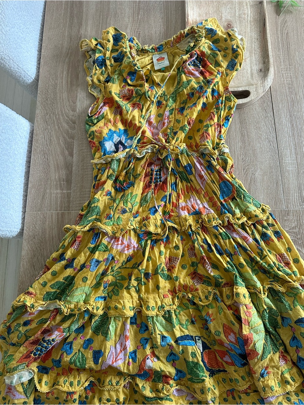 FARM Rio Yellow Floral Smocked Tie-Front Dress - Picture 2 of 3